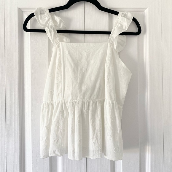 URBAN Romantics Tops - Urban Romantics White Peplum Dotted Top